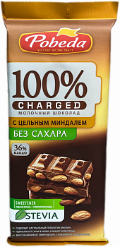Молочный шоколад без добавления сахара с цельным миндалем "Чаржед", 90г